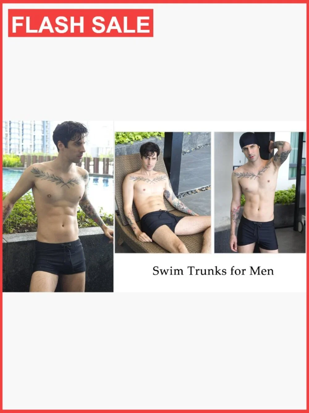 Men's Square Leg Swim Brief Quick Dry Trunks with Pocket S-XXL